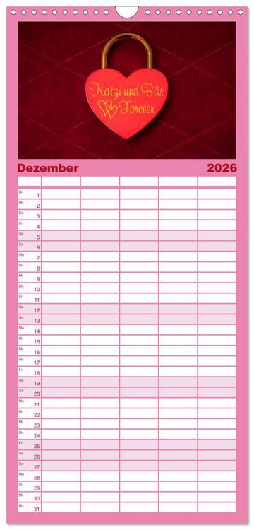Produktbild: Familienplaner 2026 - Liebesschl&ouml;sser, Ich liebe Dich mit 5 Spalten (Wandkalender, 21 x 45 cm) CALVENDO