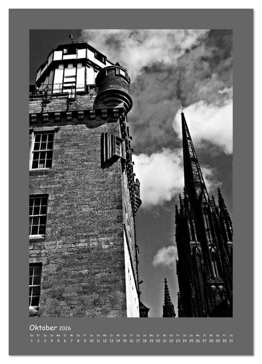 Produktbild: Edinburgh in schwarzwei&szlig; (Tischkalender 2026 DIN A5 hoch), CALVENDO Monatskalender