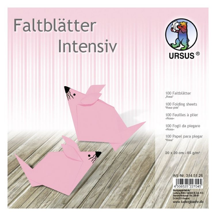 Produktbild: URSUS Falten Faltbl&auml;tter Uni intensiv, Plakatkarton, 65 g/m&sup2;, 20 x 20 cm, rosa
