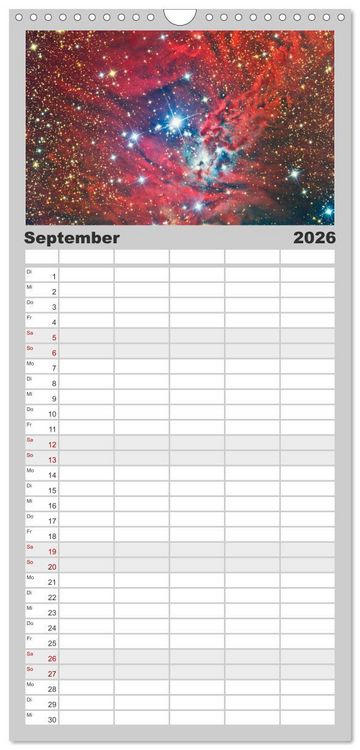 Produktbild: Familienplaner 2026 - Farbiges Weltall mit 5 Spalten (Wandkalender, 21 x 45 cm) CALVENDO