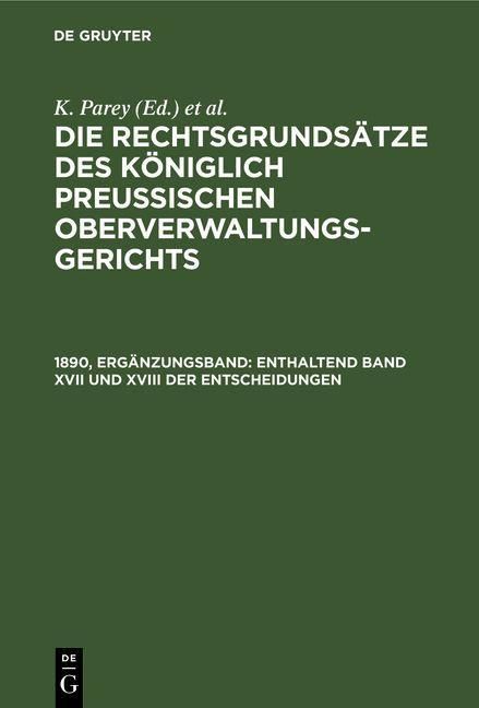 Produktbild: Enthaltend Band XVII und XVIII der Entscheidungen