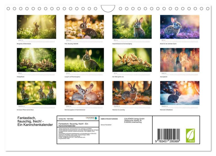 Produktbild: Fantastisch, flauschig, frech! - Ein Kaninchenkalender (Wandkalender 2026 DIN A4 quer), CALVENDO Monatskalender