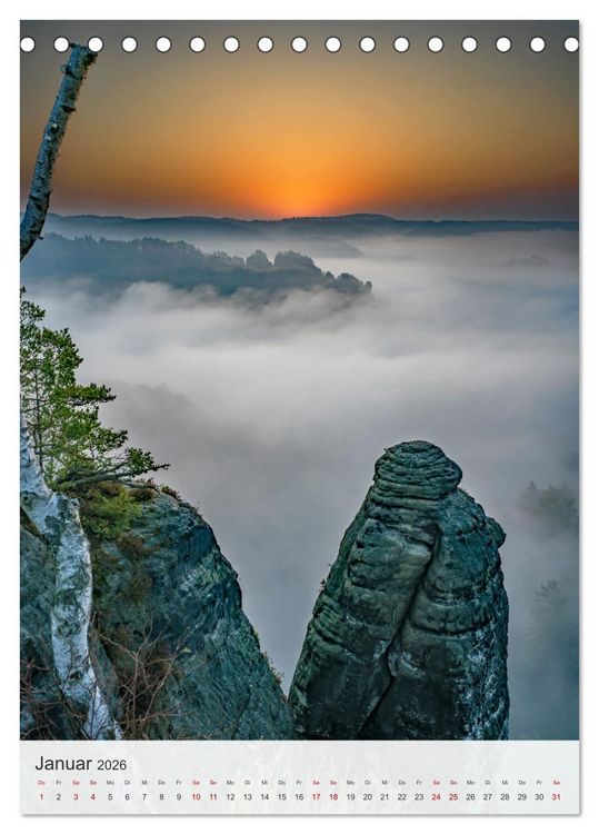 Produktbild: Bastei und Lilienstein - Unterwegs an zwei m&auml;rchenhaften Orten in der S&auml;chsischen Schweiz (Tischkalender 2026 DIN A5 hoch), CALVENDO Monatskalender