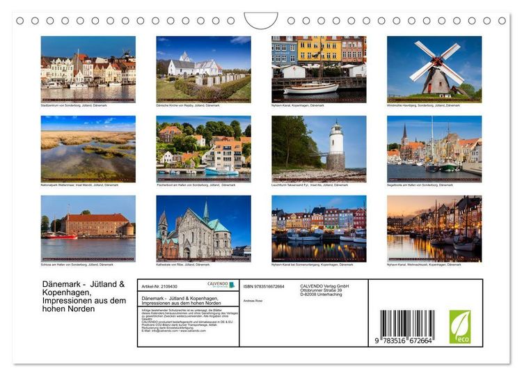 Produktbild: D&auml;nemark - J&uuml;tland & Kopenhagen, Impressionen aus dem hohen Norden (Wandkalender 2026 DIN A4 quer), CALVENDO Monatskalender