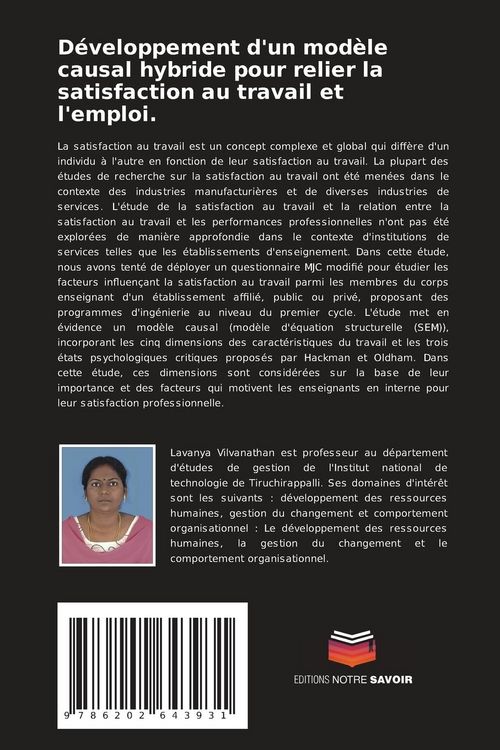Produktbild: D&eacute;veloppement d'un mod&egrave;le causal hybride pour relier la satisfaction au travail et l'emploi.