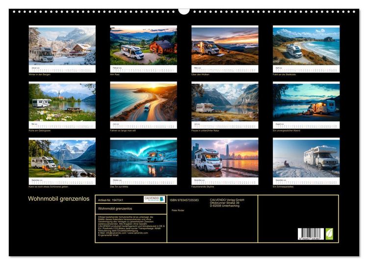 Produktbild: Wohnmobil grenzenlos (Wandkalender 2026 DIN A2 quer), CALVENDO Monatskalender