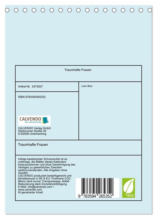 Produktbild: Traumhafte Frauen (Tischkalender 2027 DIN A5 hoch), CALVENDO Monatskalender