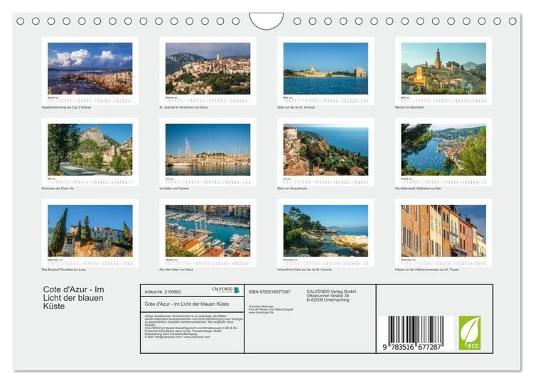 Produktbild: Cote d'Azur - Im Licht der blauen K&uuml;ste (Wandkalender 2026 DIN A4 quer), CALVENDO Monatskalender