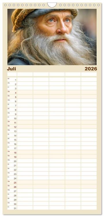 Produktbild: Familienplaner 2026 - Mystiker und Denker - Bekannte Gesichter der Vergangenheit mit 5 Spalten (Wandkalender, 21 x 45 cm) CALVENDO