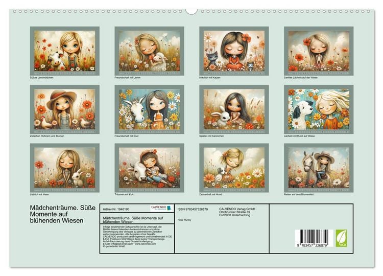 Produktbild: M&auml;dchentr&auml;ume. S&uuml;&szlig;e Momente auf bl&uuml;henden Wiesen (hochwertiger Premium Wandkalender 2026 DIN A2 quer), Kunstdruck in Hochglanz