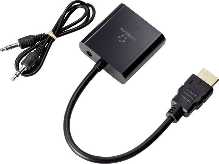Produktbild: Renkforce HDMI / VGA Adapterkabel HDMI-A Stecker, VGA 15pol. Buchse 0.15 m Schwarz RF-4531578 doppelt geschirmt HDMI-Kabel