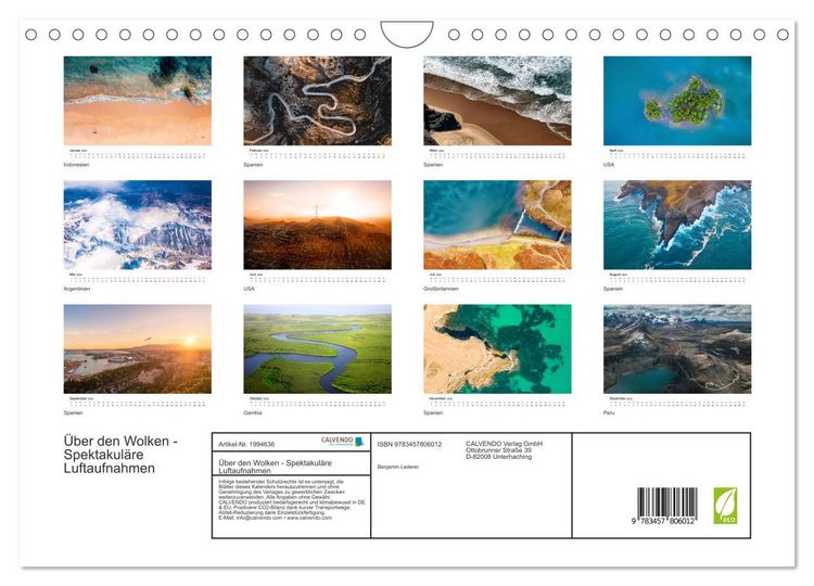 Produktbild: &Uuml;ber den Wolken - Spektakul&auml;re Luftaufnahmen (Wandkalender 2026 DIN A4 quer), CALVENDO Monatskalender
