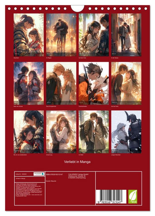 Produktbild: Verliebt in Manga (Wandkalender 2026 DIN A4 hoch), CALVENDO Monatskalender