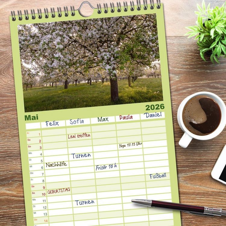 Produktbild: Familienplaner 2026 - Kanton Thurgau mit 5 Spalten (Wandkalender, 21 x 45 cm) CALVENDO