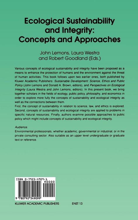 Produktbild: Ecological Sustainability and Integrity: Concepts and Approaches