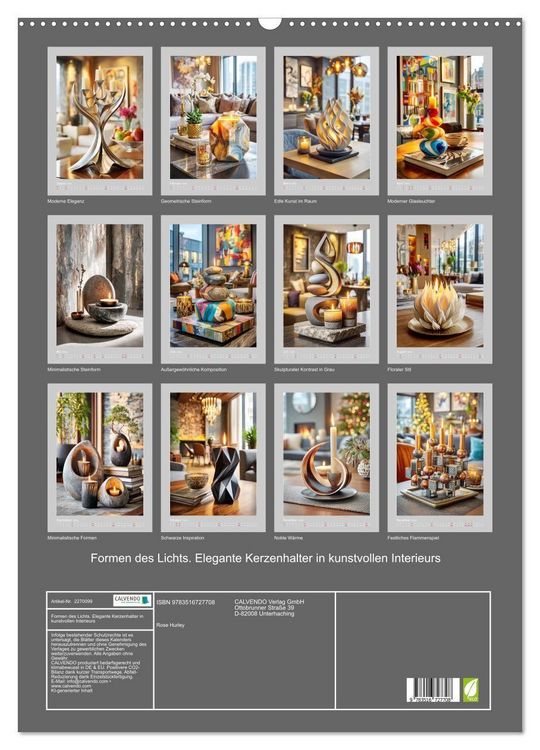 Produktbild: Formen des Lichts. Elegante Kerzenhalter in kunstvollen Interieurs (Wandkalender 2026 DIN A2 hoch), CALVENDO Monatskalender