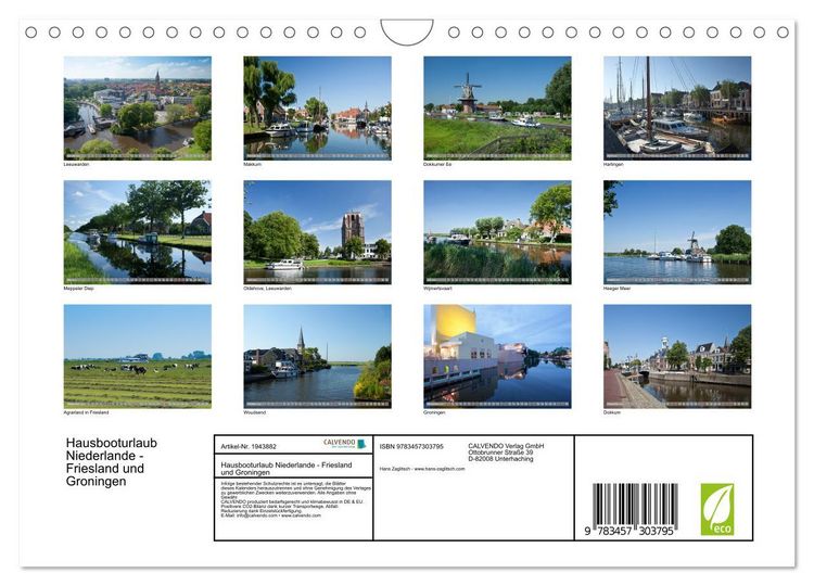 Produktbild: Hausbooturlaub Niederlande - Friesland und Groningen (Wandkalender 2026 DIN A4 quer), CALVENDO Monatskalender