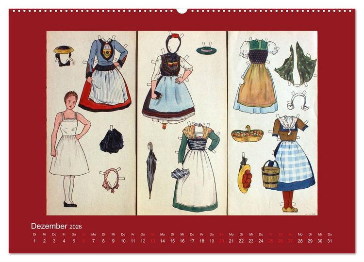 Produktbild: Alte europ&auml;ische Ankleidepuppen aus Papier (hochwertiger Premium Wandkalender 2026 DIN A2 quer), Kunstdruck in Hochglanz