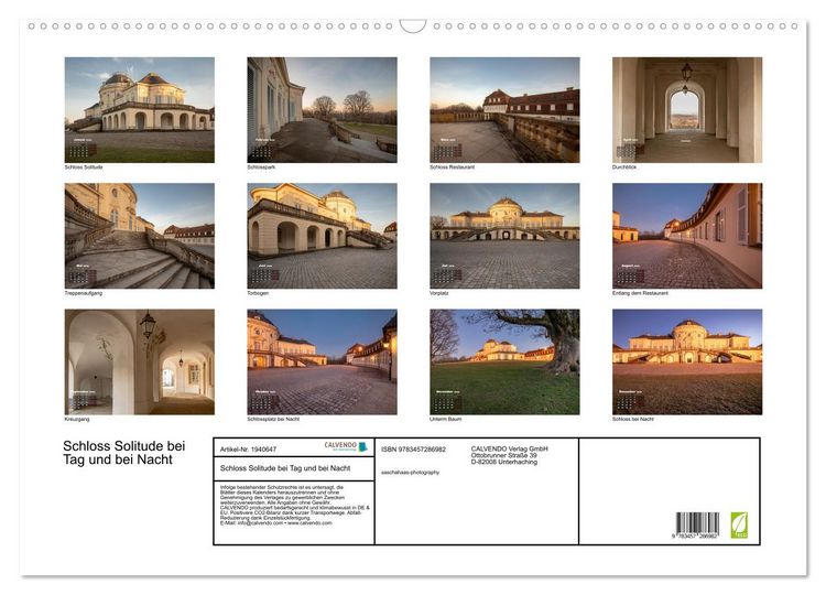 Produktbild: Schloss Solitude bei Tag und bei Nacht (Wandkalender 2026 DIN A2 quer), CALVENDO Monatskalender