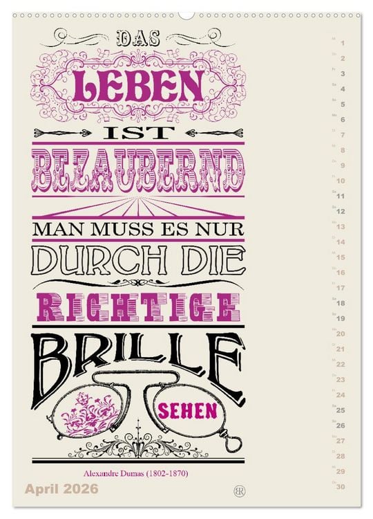 Produktbild: Die sch&ouml;nsten Lebensweisheiten Typo - Kalender (hochwertiger Premium Wandkalender 2026 DIN A2 hoch), Kunstdruck in Hochglanz