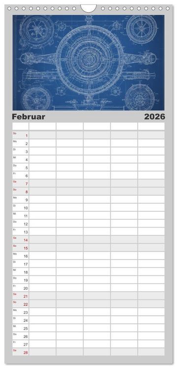 Produktbild: Familienplaner 2026 - Steampunk - Blaupausen mit 5 Spalten (Wandkalender, 21 x 45 cm) CALVENDO