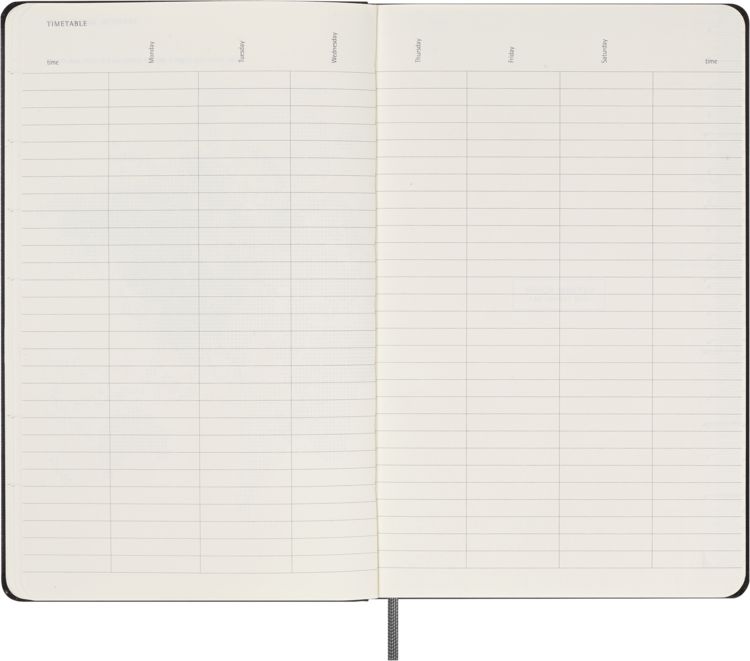 Produktbild: Moleskine undatierter Wochen Notizkalender, L/A5, 1 Wo = 1 Seite, Rechts linierte Seite, Fester Einband mit Textpr&auml;gung gold, Schwarz