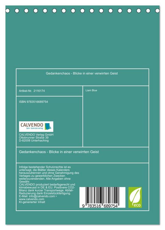 Produktbild: Gedankenchaos - Blicke in einer verwirrten Geist (Tischkalender 2026 DIN A5 hoch), CALVENDO Monatskalender