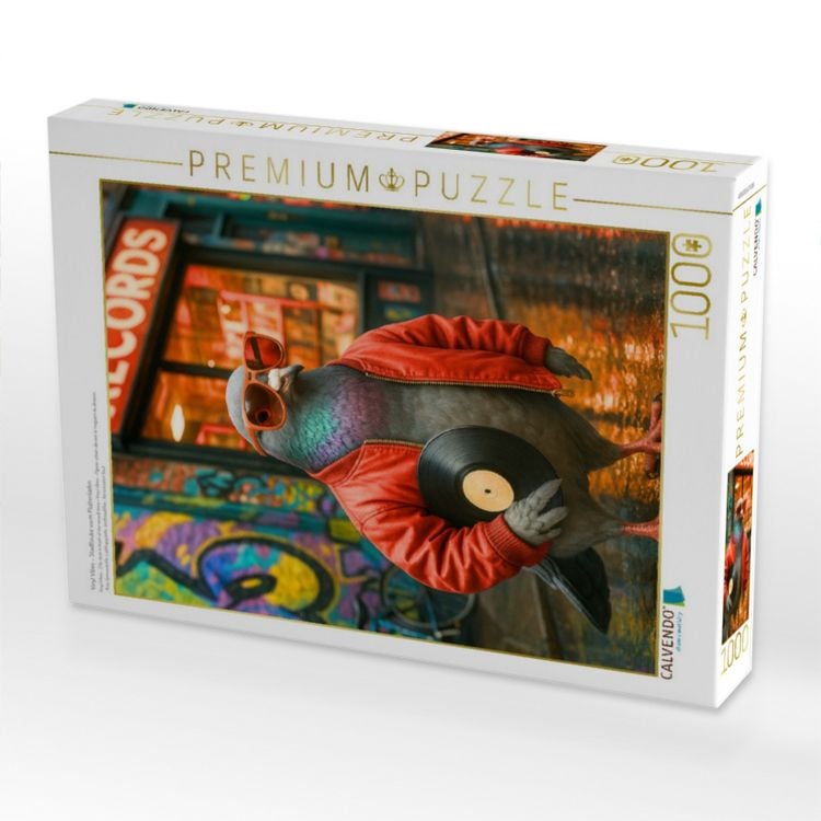 Produktbild: CALVENDO Puzzle Vinyl Vibes - Stadttaube vorm Plattenladen | 1000 Teile Lege-Gr&ouml;&szlig;e 64x48cm Foto-Puzzle f&uuml;r gl&uuml;ckliche Stunden