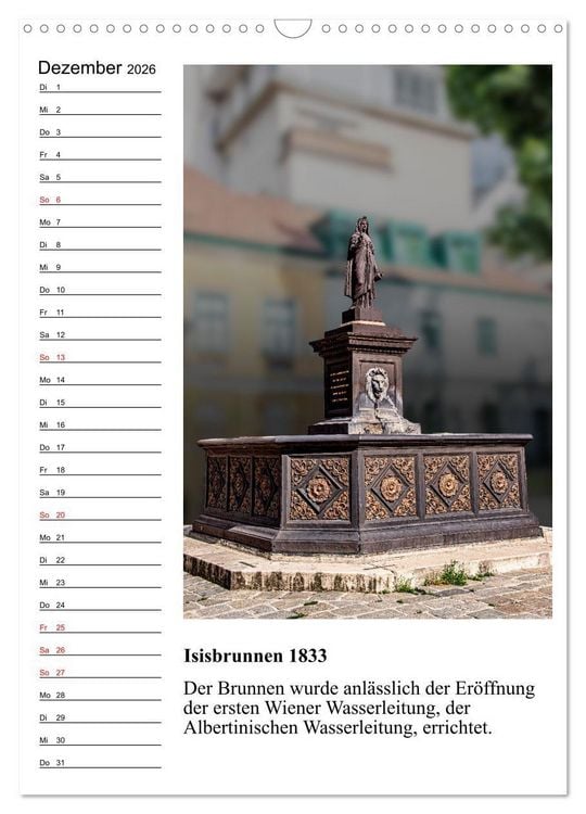 Produktbild: Brunnenkunst in Wien (Wandkalender 2026 DIN A3 hoch), CALVENDO Monatskalender
