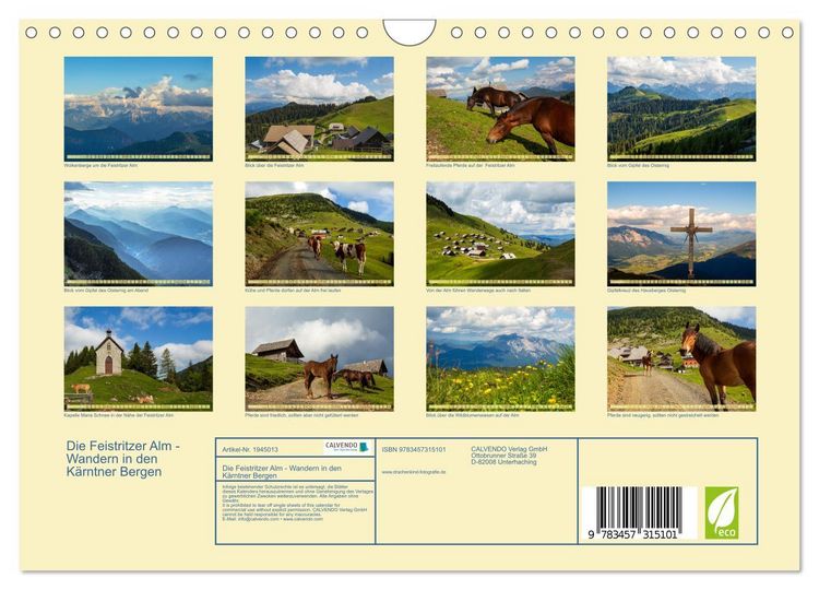 Produktbild: Die Feistritzer Alm - Wandern in den K&auml;rntner Bergen (Wandkalender 2026 DIN A4 quer), CALVENDO Monatskalender