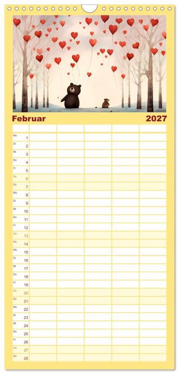Produktbild: Familienplaner 2027 - B&auml;rige Illustrationen mit 5 Spalten (Wandkalender, 21 x 45 cm) CALVENDO