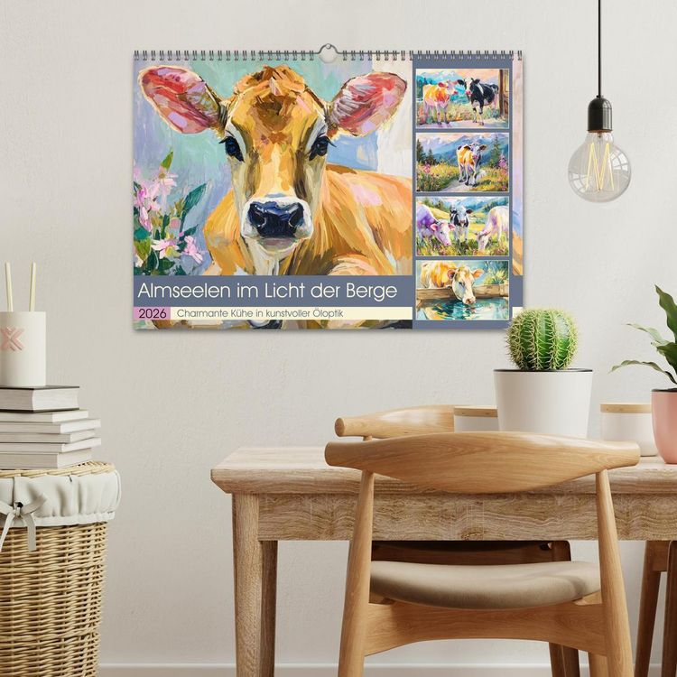 Produktbild: Almseelen im Licht der Berge. Charmante K&uuml;he in kunstvoller &Ouml;loptik (Wandkalender 2026 DIN A3 quer), CALVENDO Monatskalender