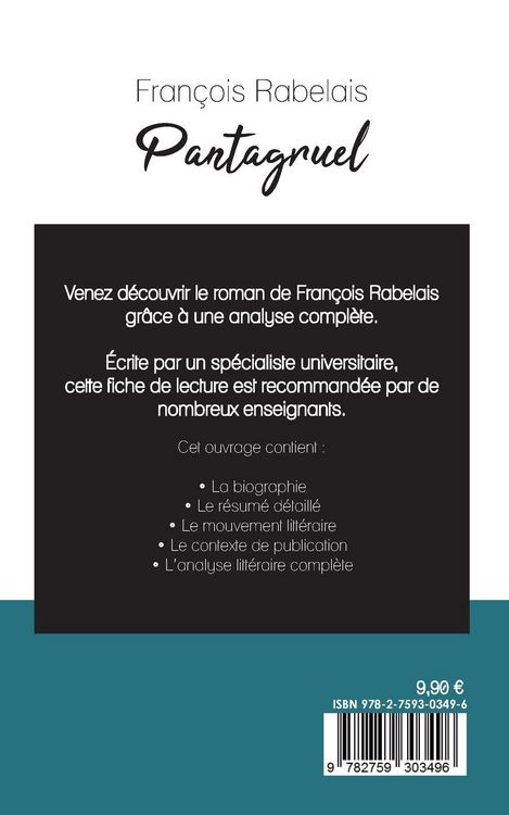 Produktbild: Pantagruel de Rabelais (fiche de lecture et analyse compl&egrave;te de l'&iquest;uvre)