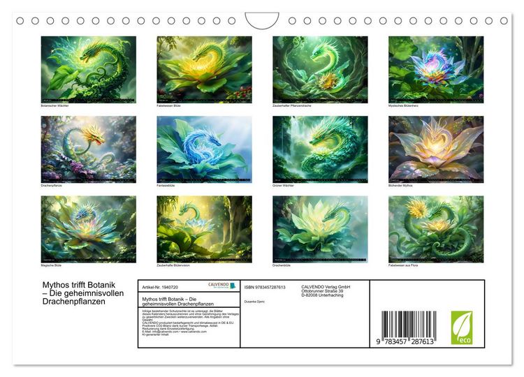 Produktbild: Mythos trifft Botanik &ndash; Die geheimnisvollen Drachenpflanzen (Wandkalender 2026 DIN A4 quer), CALVENDO Monatskalender