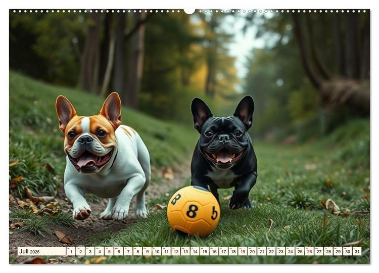 Produktbild: Frenchies in Spiellaune (hochwertiger Premium Wandkalender 2026 DIN A2 quer), Kunstdruck in Hochglanz