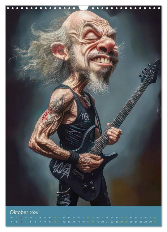 Produktbild: Rockbands und Punkbands - Witzige Karikaturen (Wandkalender 2026 DIN A3 hoch), CALVENDO Monatskalender