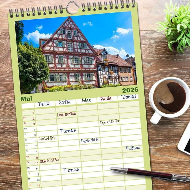 Produktbild: Familienplaner 2026 - Ein Spaziergang durch Esslingen mit 5 Spalten (Wandkalender, 21 x 45 cm) CALVENDO
