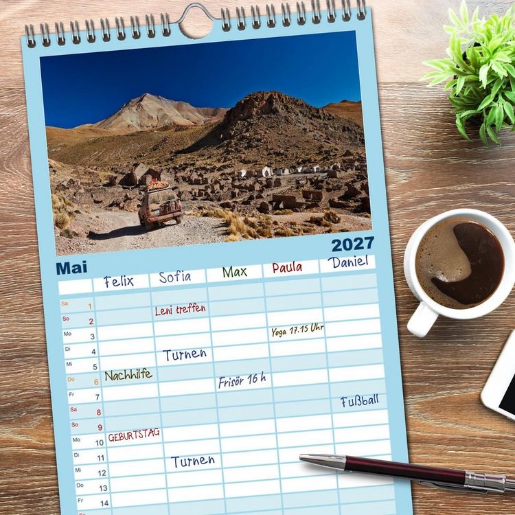 Produktbild: Familienplaner 2027 - Bolivien Andenlandschaften mit 5 Spalten (Wandkalender, 21 x 45 cm) CALVENDO