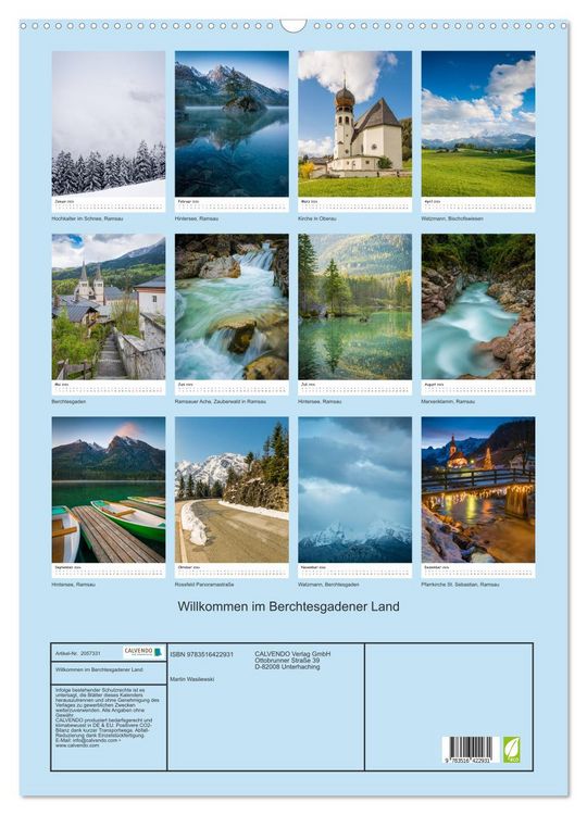 Produktbild: Willkommen im Berchtesgadener Land (Wandkalender 2026 DIN A2 hoch), CALVENDO Monatskalender