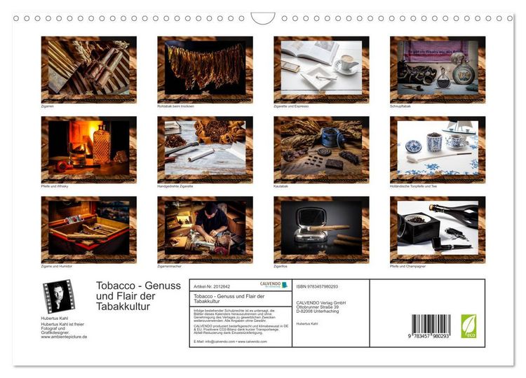 Produktbild: Tobacco - Genuss und Flair der Tabakkultur (Wandkalender 2026 DIN A3 quer), CALVENDO Monatskalender