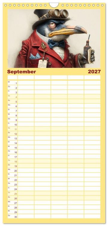 Produktbild: Familienplaner 2027 - Schr&auml;ge V&ouml;gel. Skurrile Portraits mit Charakter und Charme mit 5 Spalten (Wandkalender, 21 x 45 cm) CALVENDO