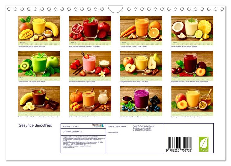 Produktbild: Gesunde Smoothies (Wandkalender 2026 DIN A4 quer), CALVENDO Monatskalender