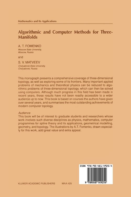 Produktbild: Algorithmic and Computer Methods for Three-Manifolds