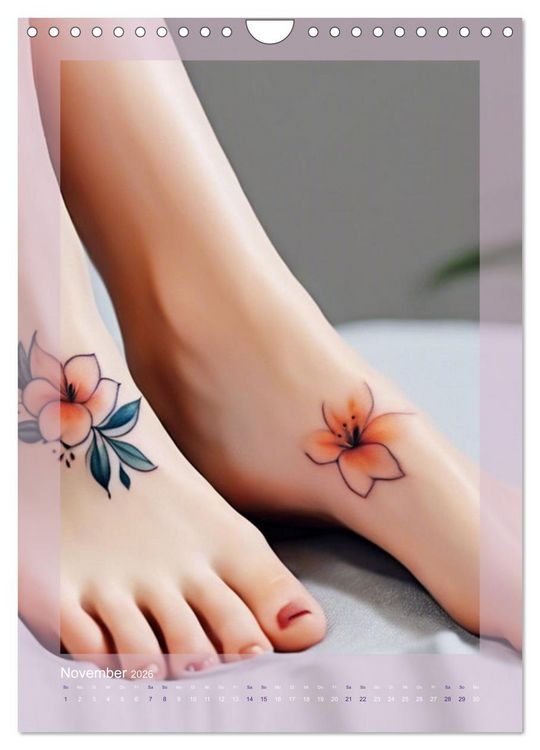 Produktbild: Florale Tattoos Stilvoll und minimalistisch (Wandkalender 2026 DIN A4 hoch), CALVENDO Monatskalender