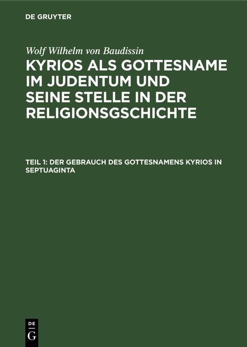 Produktbild: Der Gebrauch des Gottesnamens Kyrios in Septuaginta