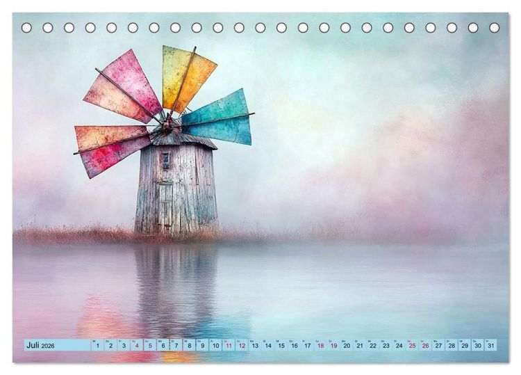 Produktbild: Windgefl&uuml;ster-M&uuml;hlenimpressionen (Tischkalender 2026 DIN A5 quer), CALVENDO Monatskalender