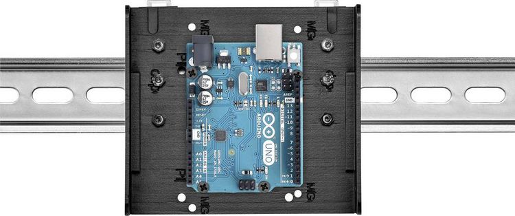 Produktbild: Renkforce DIN-Rail-Halterung Passend f&uuml;r (Entwicklungskits): Raspberry Pi&reg;, Arduino, Banana Pi zur Hutschienenmontage Schwarz