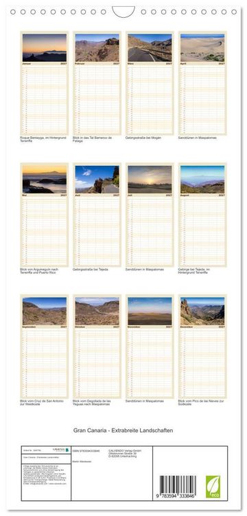 Produktbild: Familienplaner 2027 - Gran Canaria - Extrabreite Landschaften mit 5 Spalten (Wandkalender, 21 x 45 cm) CALVENDO