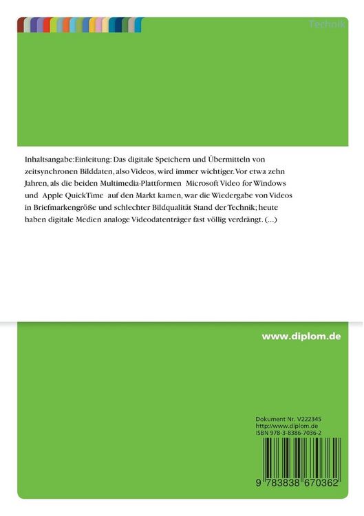 Produktbild: Analyse und Bewertung verschiedener wichtiger Videoformate