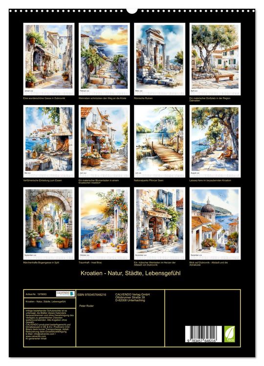 Produktbild: Kroatien - Natur, St&auml;dte, Lebensgef&uuml;hl (hochwertiger Premium Wandkalender 2026 DIN A2 hoch), Kunstdruck in Hochglanz